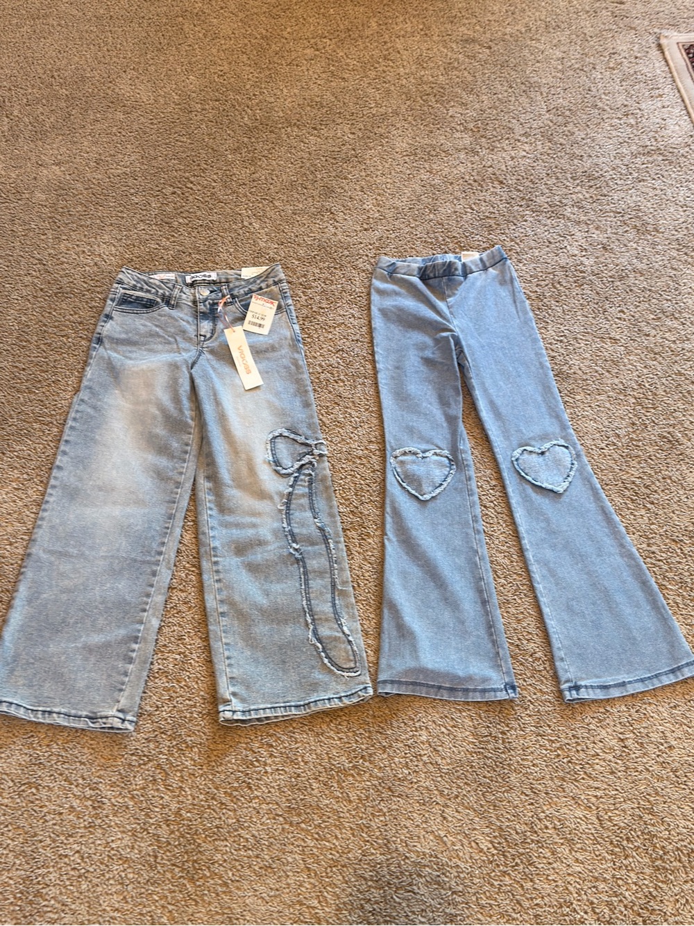 Light Wash Girls Flared Jeans with Heart Patch Detail